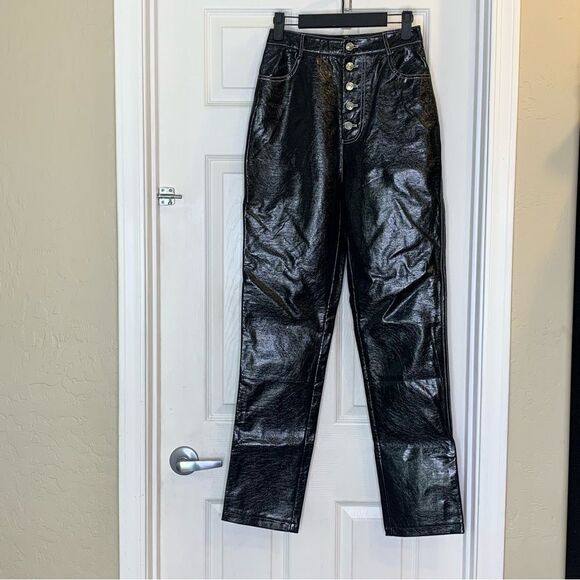 White Fox Faux Leather Pants Black High Rise Size Small - Picture 1 of 8